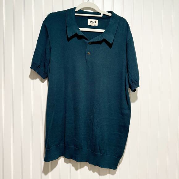 Pact Other - Pact Teal Knit Polo Shirt Organic Cotton Mens Large